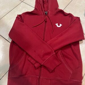 Red  True Religion Zip-Up Hoodie